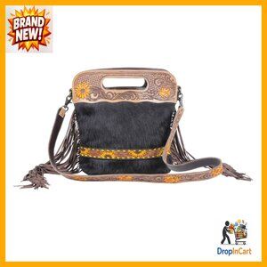 Velvet Leather Shoulder Bag Hand-Tooled Sling Chic Elegant Minimal Work